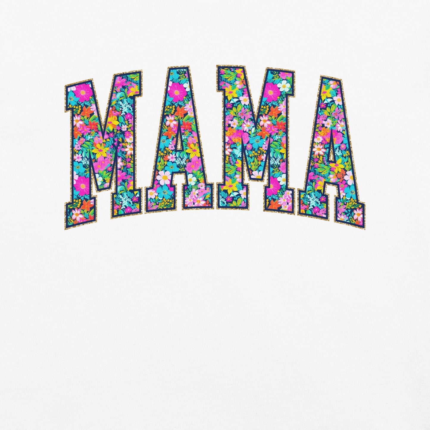 Teal t-shirt with bold floral MAMA lettering across the front, part of the matching Mommy and Me collection.