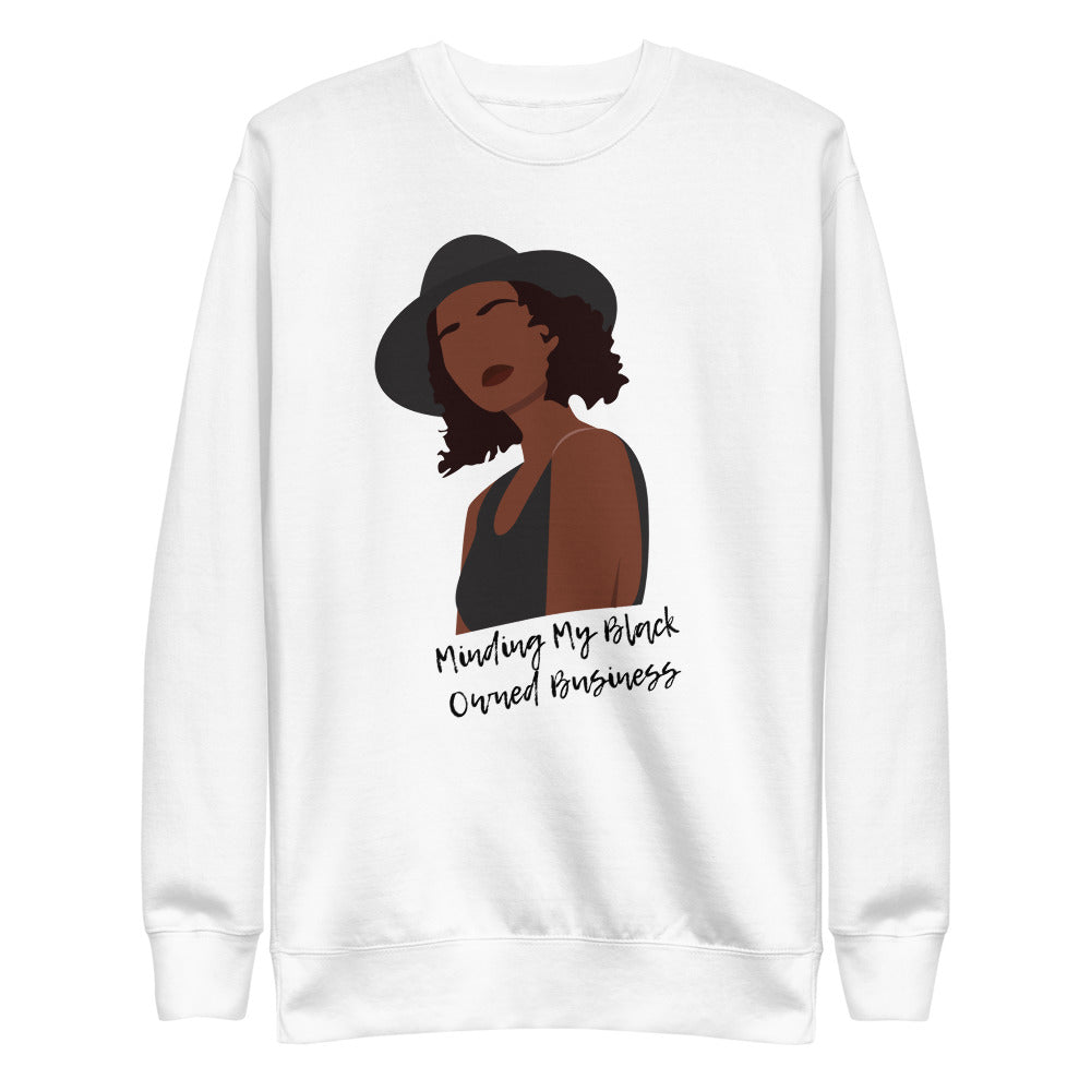 Minding-My-Own-unisex-fleece-pullover-white