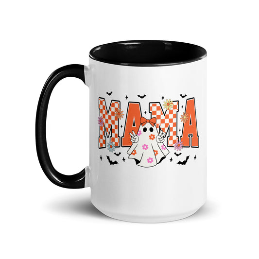 Groovy Momma Ghost coffee mug 15oz black handle spooky season cup