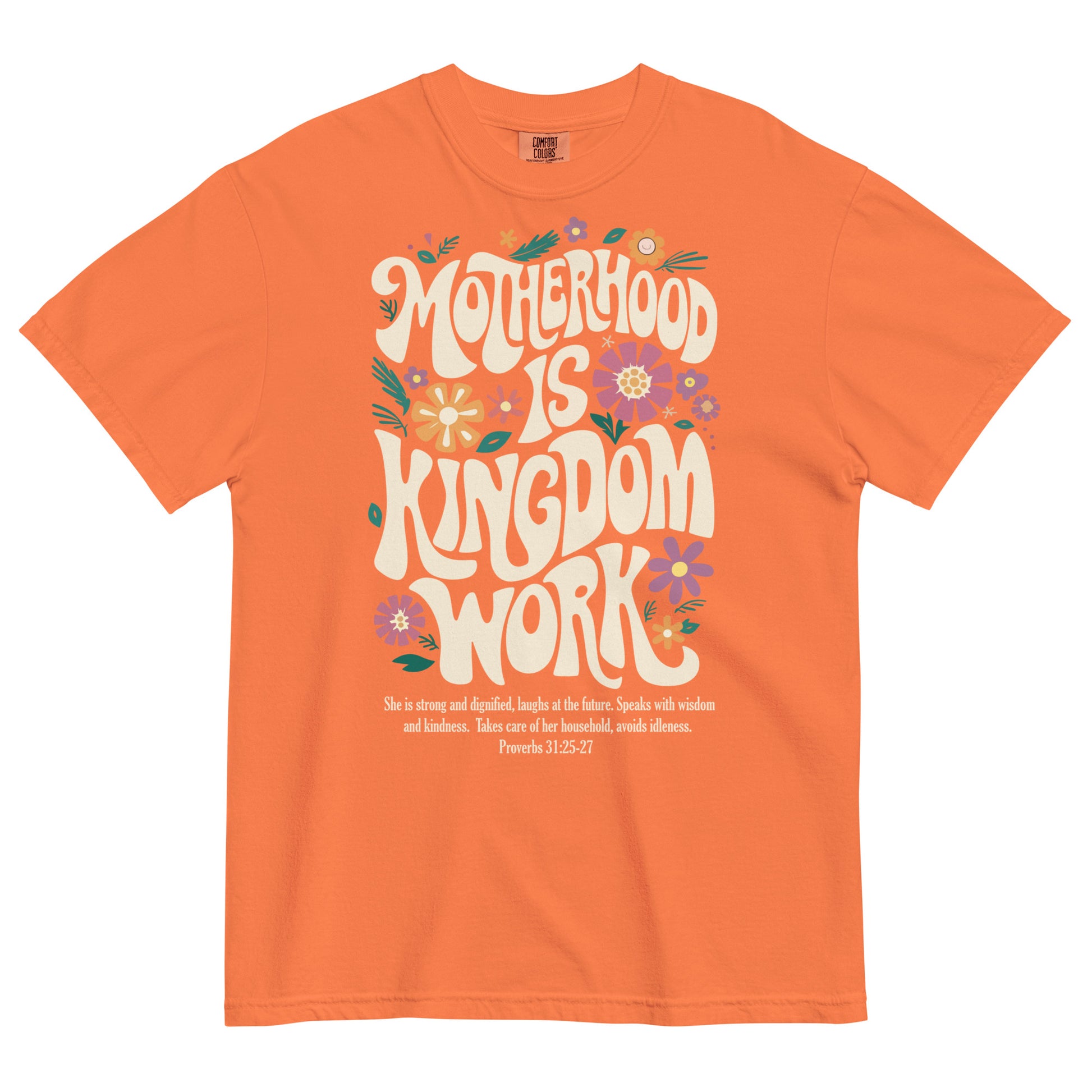 Mama floral Christian t-shirt for moms, shown with matching Kingdom Kids tee