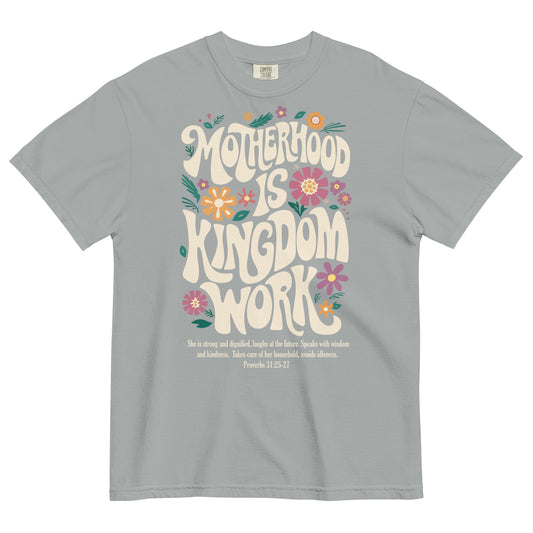 Mama floral Christian t-shirt for moms, shown with matching Kingdom Kids tee