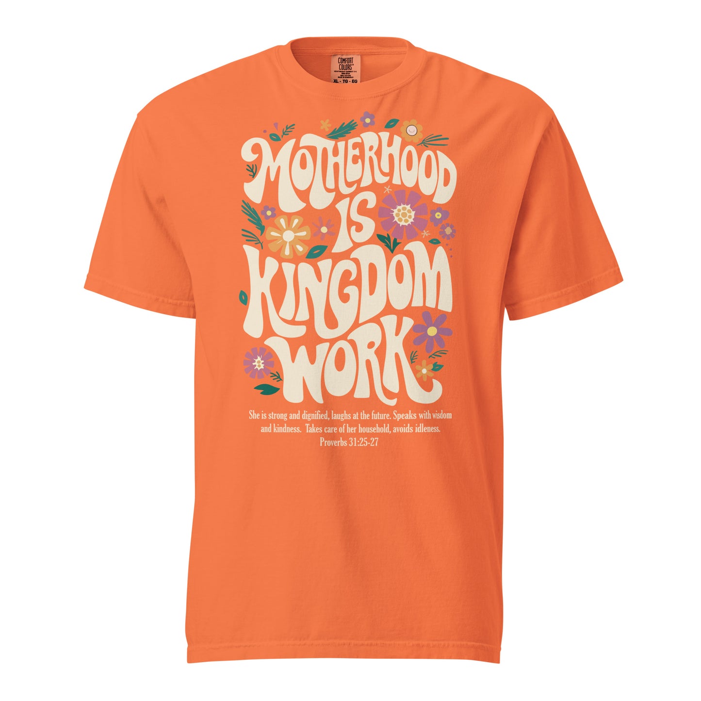 Mama floral Christian t-shirt for moms, shown with matching Kingdom Kids tee