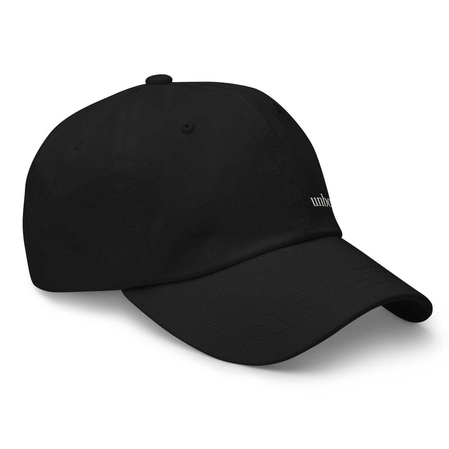 Unbothered embroidered dad hat black minimalist baseball cap right side view 