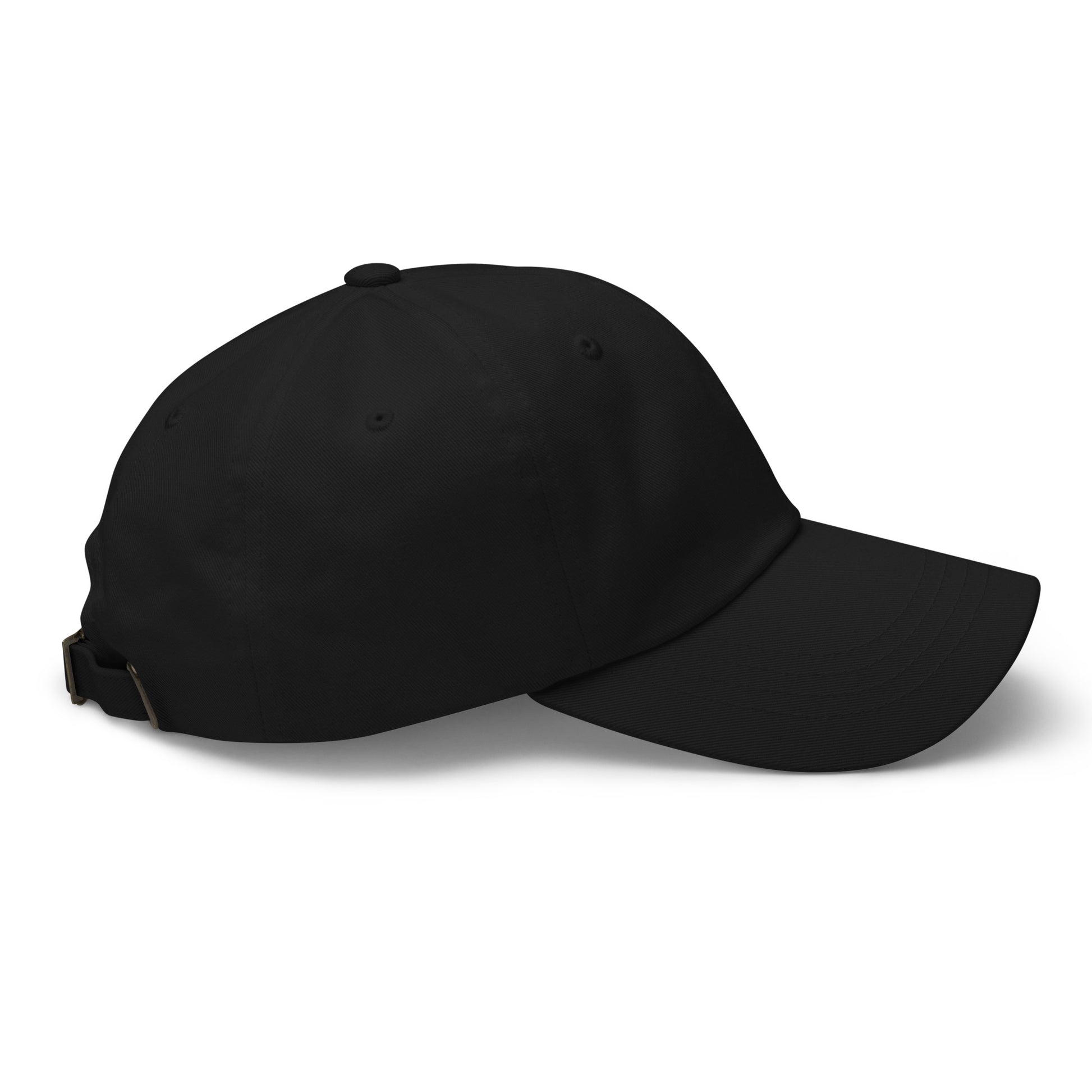 Unbothered embroidered dad hat black minimalist baseball cap side view