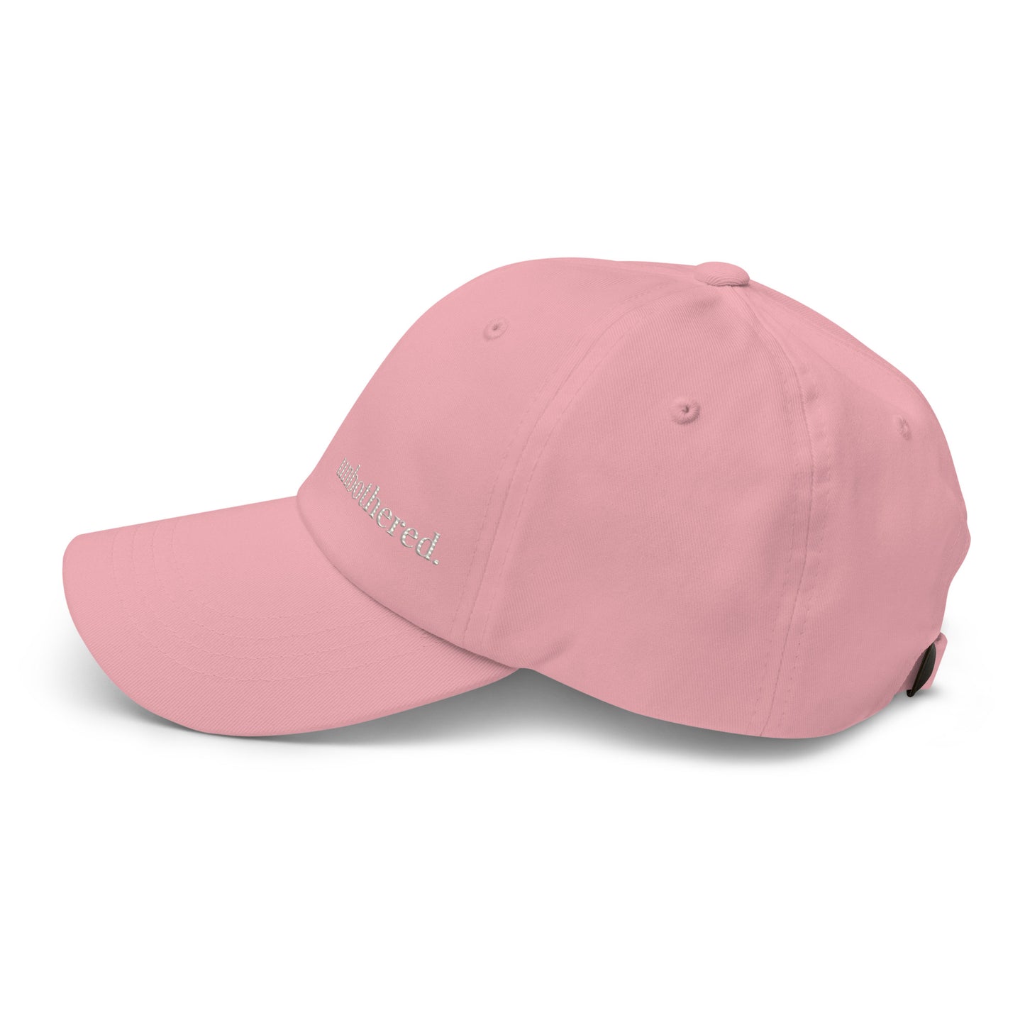 Unbothered embroidered dad hat pink minimalist baseball cap left view 