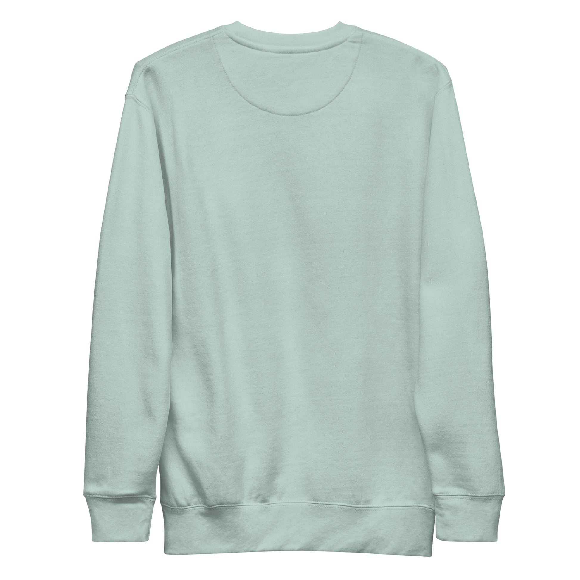 blank back side of a light blue sweatshirt on a white background