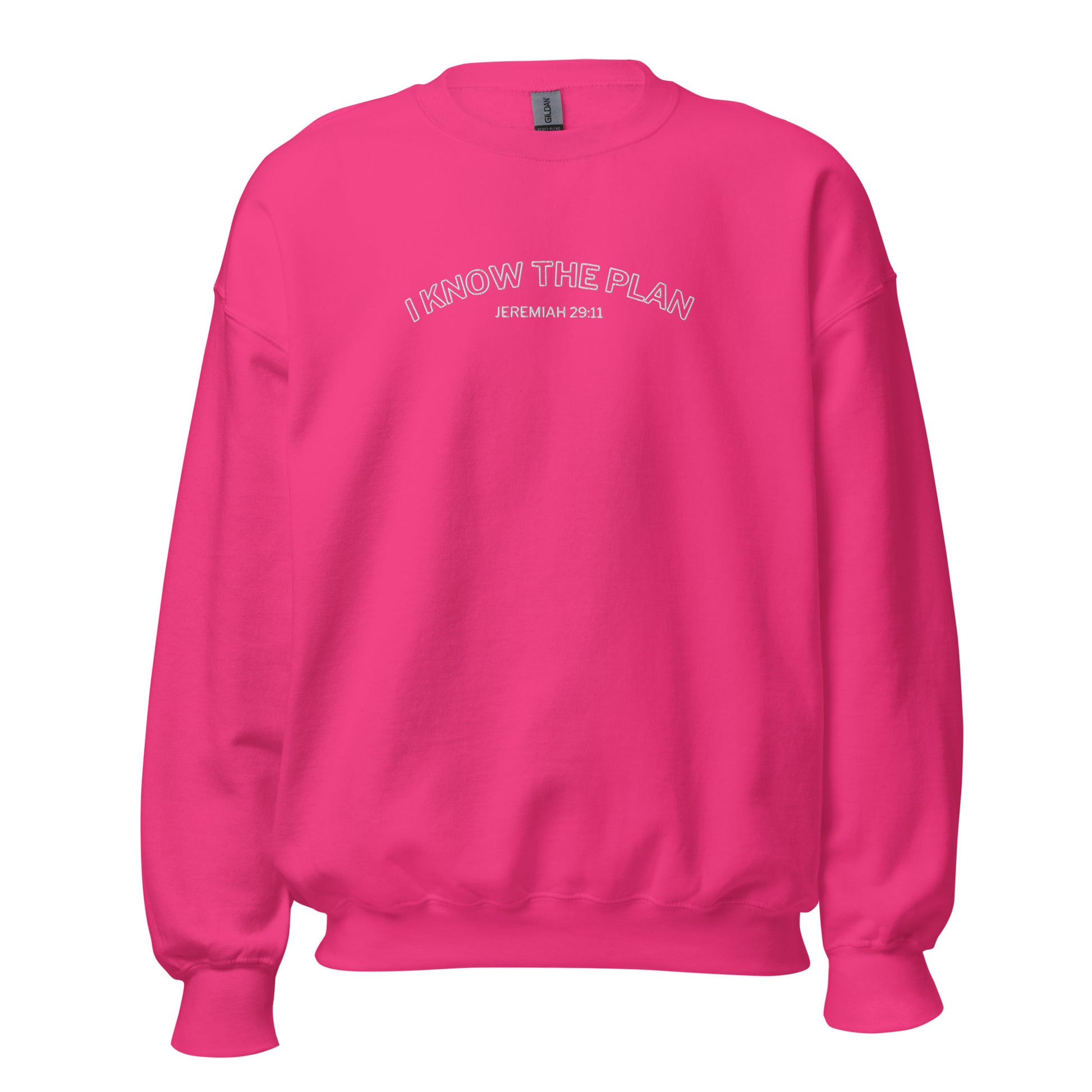 I Know the Plan embroidered sweatshirt Jeremiah 29:11 in pink