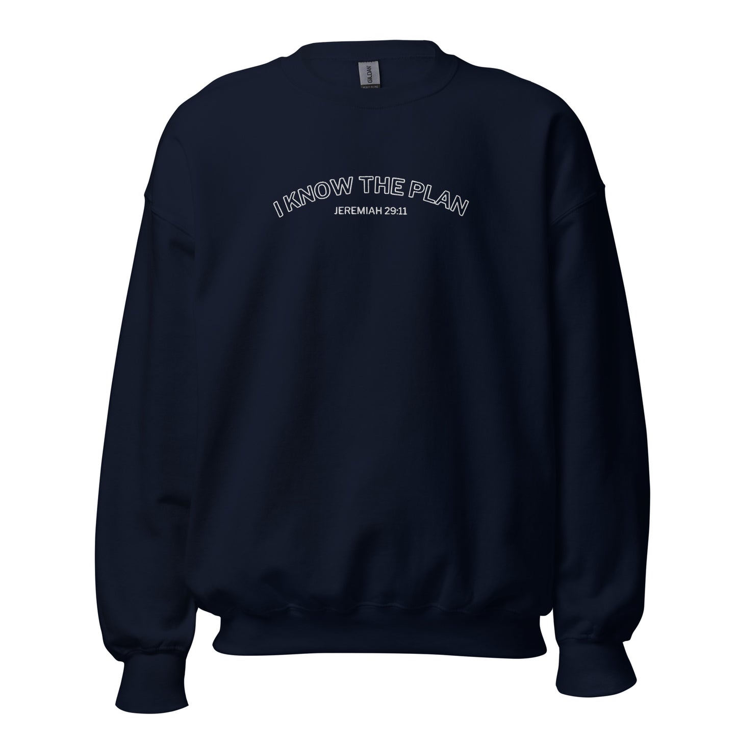 I Know the Plan embroidered sweatshirt Jeremiah 29:11 in navy