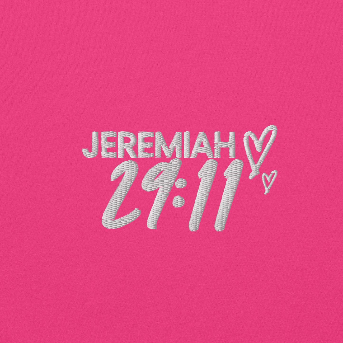 zoomed in embroidered Jeremiah 29:11 text in white 