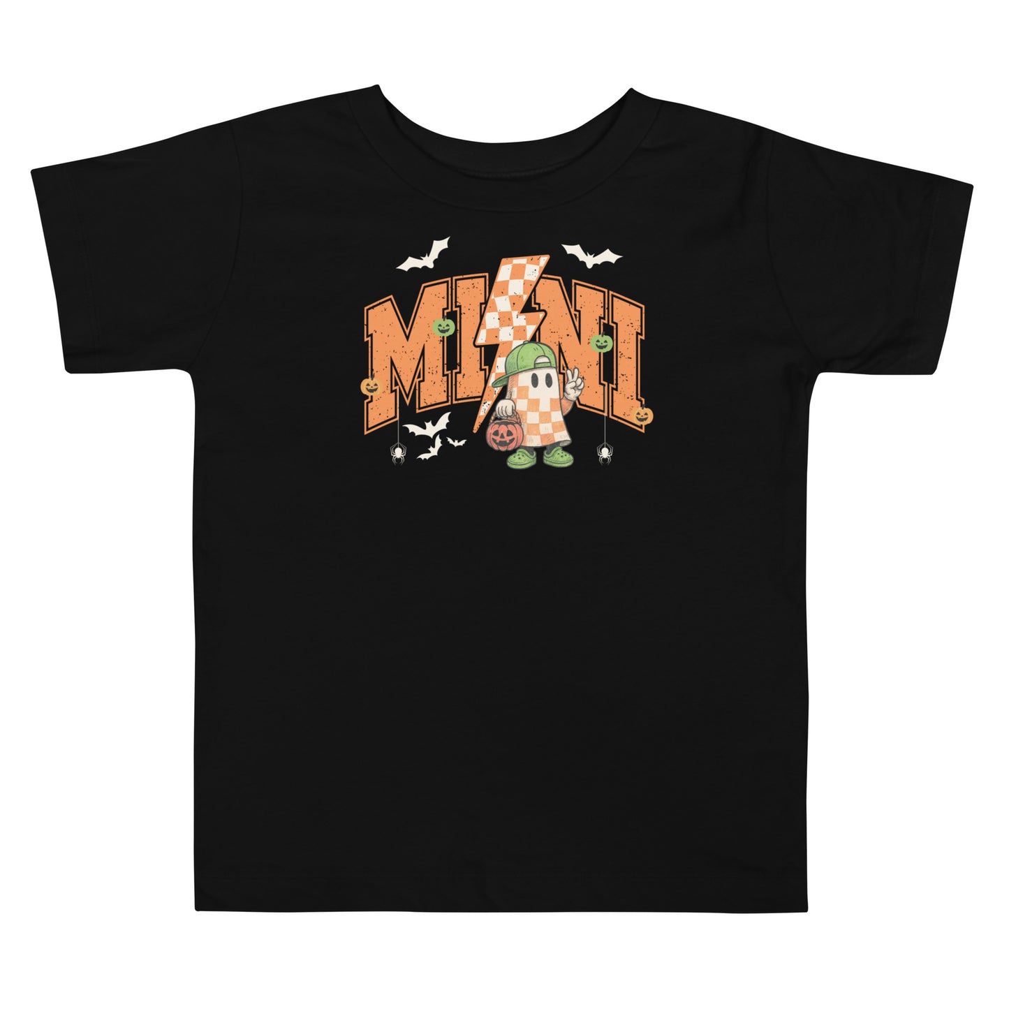Mini Vintage Halloween toddler t-shirt in orange and green with ghost and lightning bolt – part of Mommy & Me Blessed & Boo Halloween Collection with matching Mom tee
