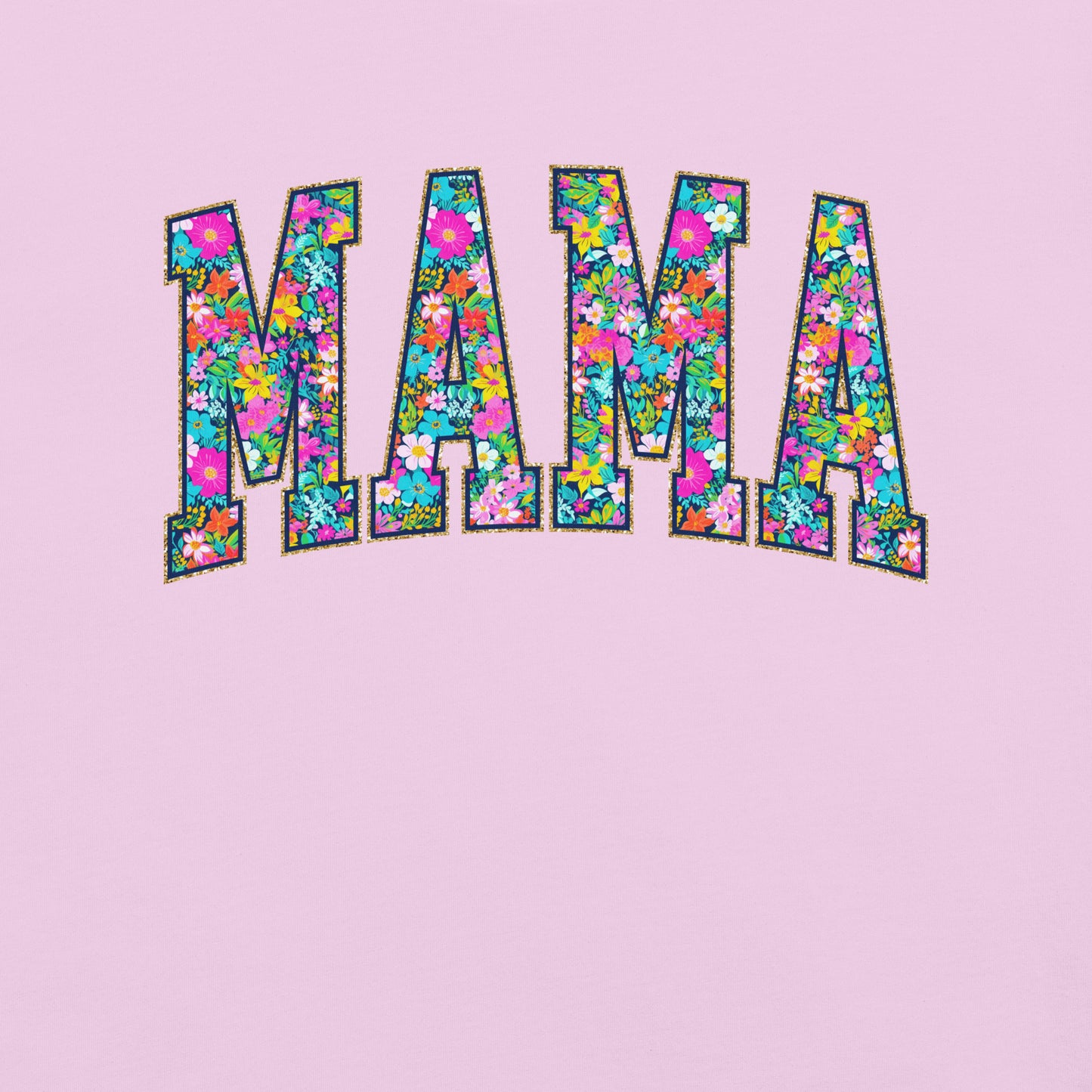 Teal t-shirt with bold floral MAMA lettering across the front, part of the matching Mommy and Me collection.