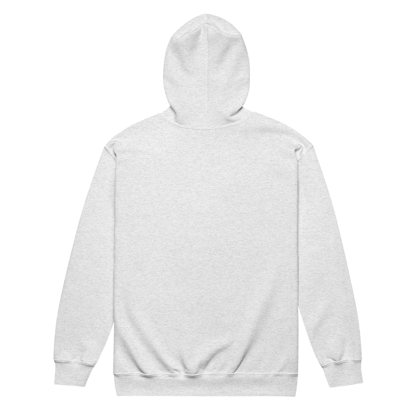 back view of grey zip-up hoodie with 'Wife Mom Boss Club' embroidered  text in lavender on a white background